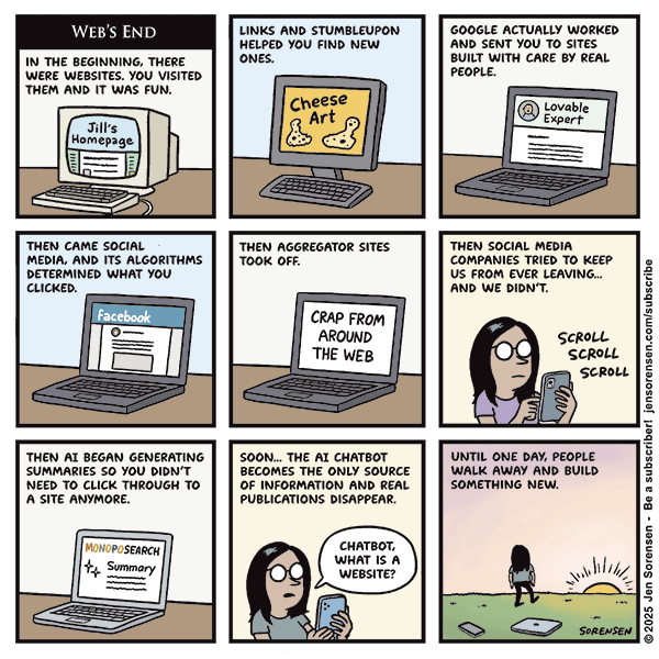 Cartoon by Jen Sorensen depicting the "web's end"