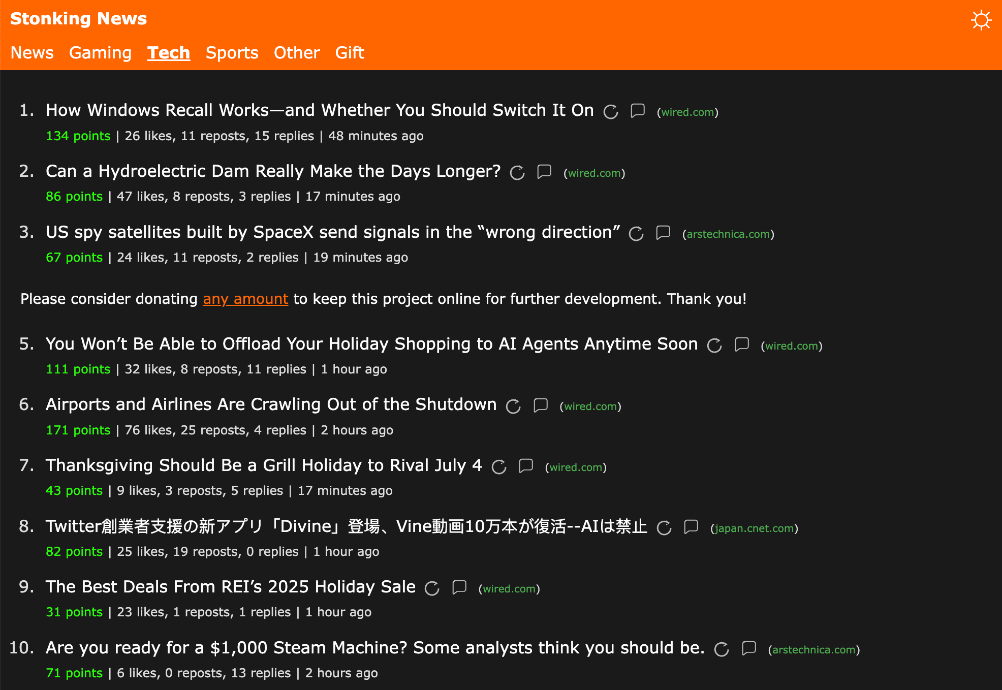 Stonking News tech page