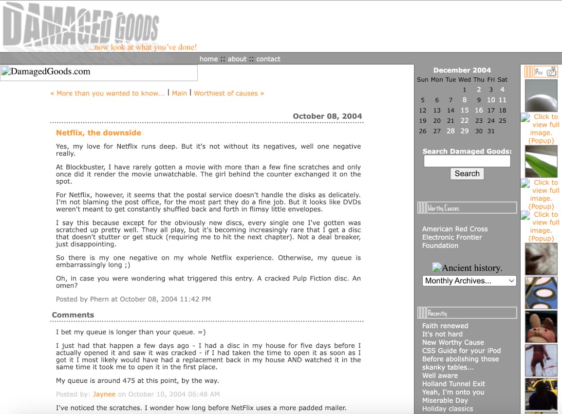 Damaged Goods weblog, October 2004